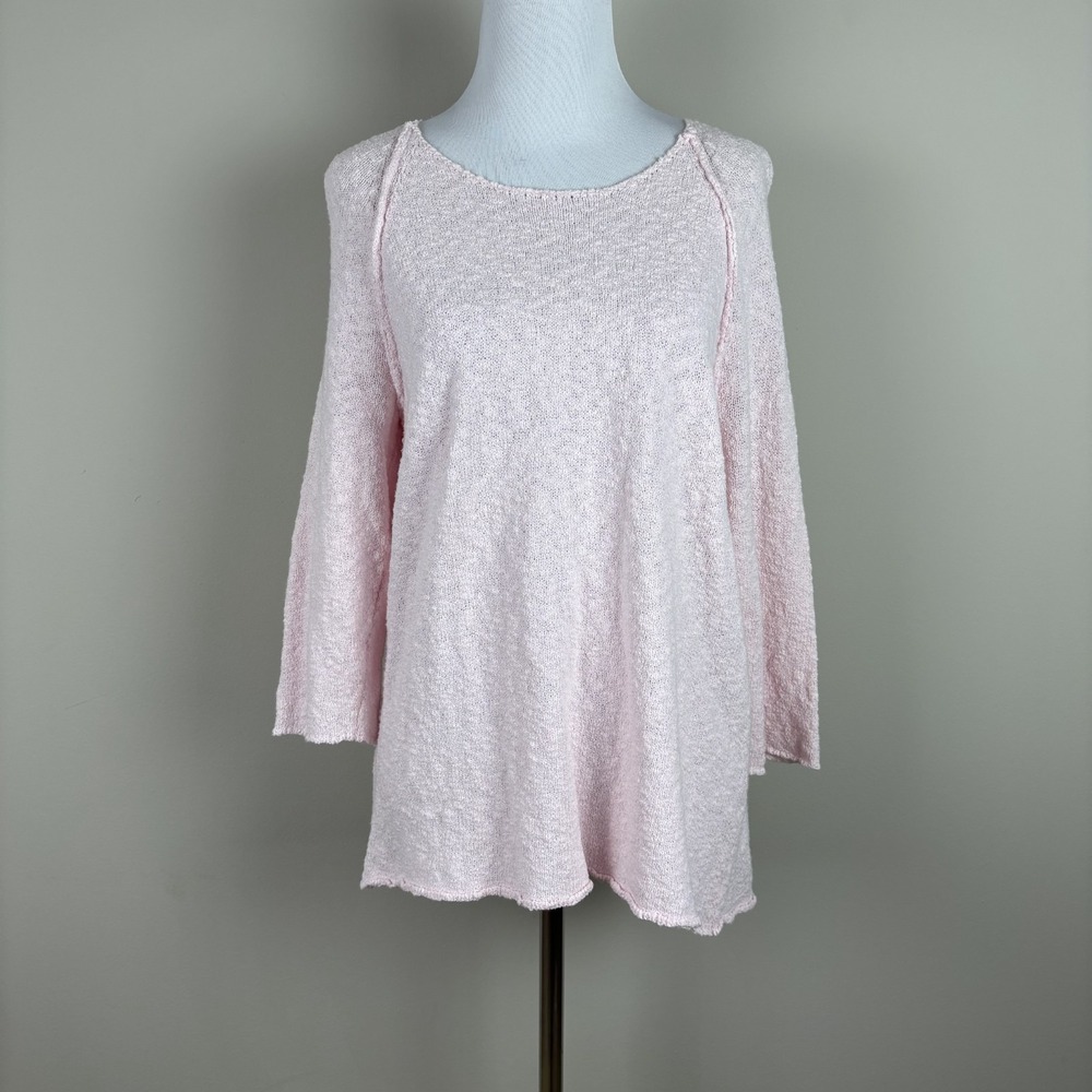 Lulu B Tunic Sweater Top Womens Large Pink Open Knit 3/4 Sleeve Cotton Preshrunk